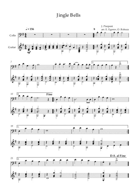 Jingle Bells James Pierpont For Cello And Guitar Sheet Music James