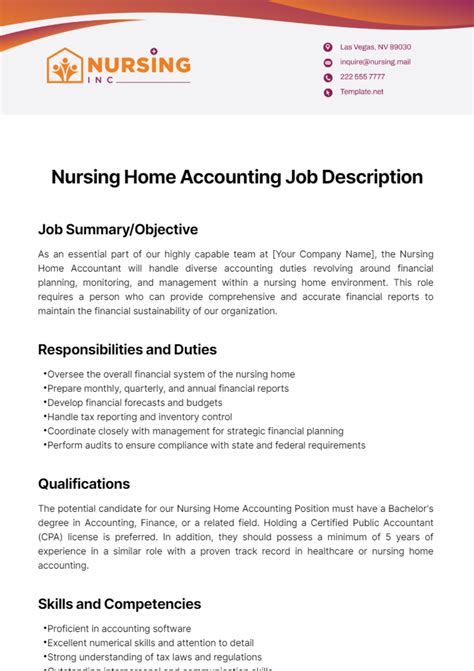 Free Nursing Home Accounting Job Description Template to Edit Online