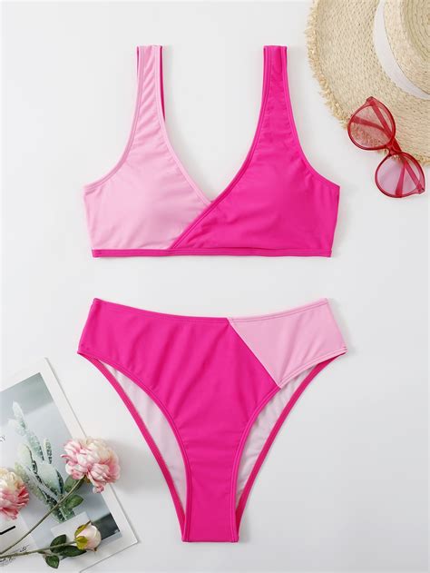 SHEIN Swim Vcay Color Block High Waisted Bikini Swimsuit SHEIN USA