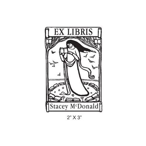 Woodcut Style Lady In A Circle Of Books Personalized Ex Libris Rubber