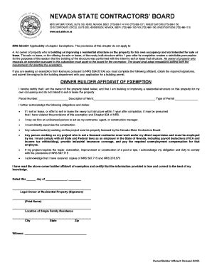 Fillable Online Washoecounty Owner Builder Affidavit Washoe County