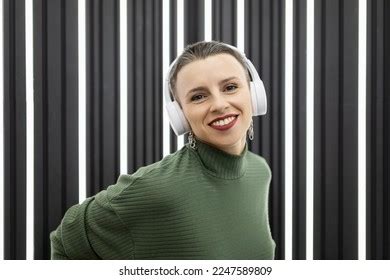 Cheerful Mature Woman Short Haircut Headphones Stock Photo Shutterstock