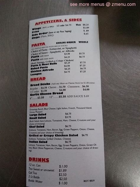 Menu at Tony's Pizza pizzeria, New Johnsonville