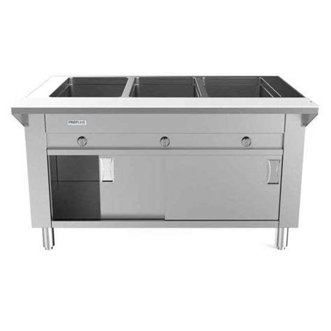 Prepline Three Well Gas Hot Food Steam Table With Enclosed Base And Sliding Doors