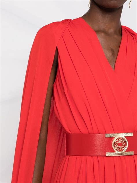 Elie Saab Belted Cape Effect Silk Gown Red FARFETCH