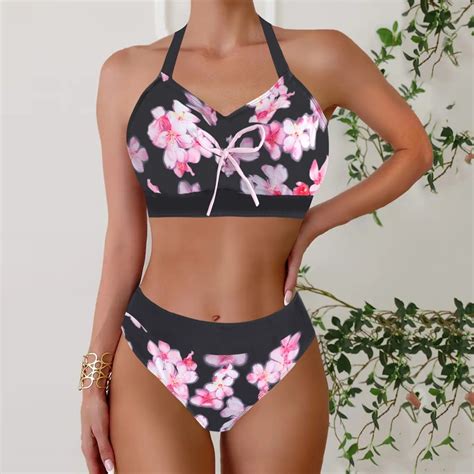 Awdenio High Waisted Bikini Sets Women High Waisted Two Piece Swimsuit Padded Knot Twist Cut Out