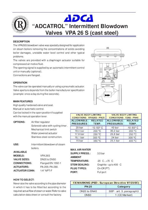 PDF ADCATROL Intermittent Blowdown Valves VPA 26 S Cast More