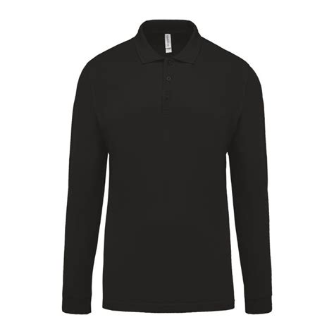 Polo Piqué Homme Manches Longues Noir KARIBAN