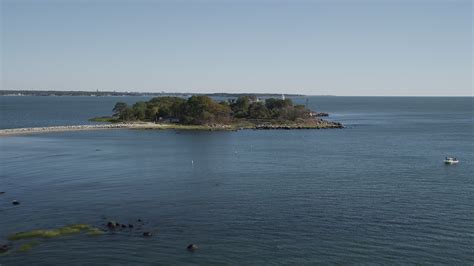 K Stock Footage Aerial Video Of Approaching Lighthouse On Great