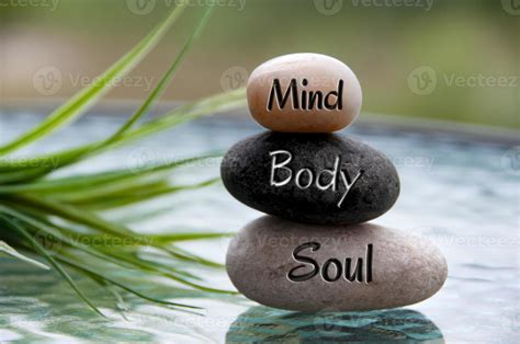 Mind Body And Soul Words Engraved On Zen Stones With Space For Text