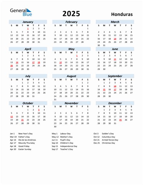 2025 Honduras Calendar With Holidays