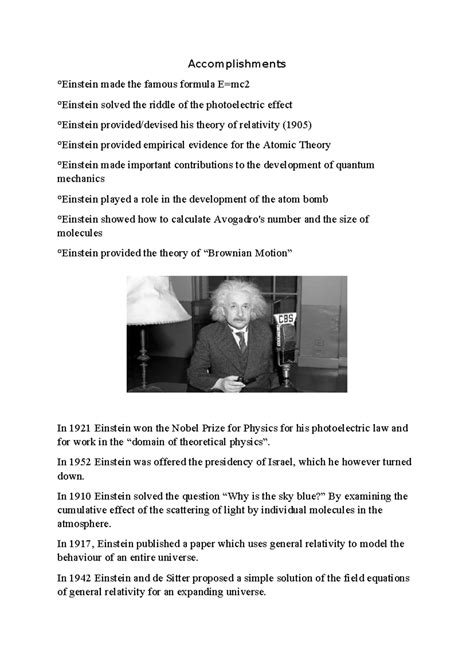 Accomplishments of Einstein: Key Contributions to Physics and Beyond