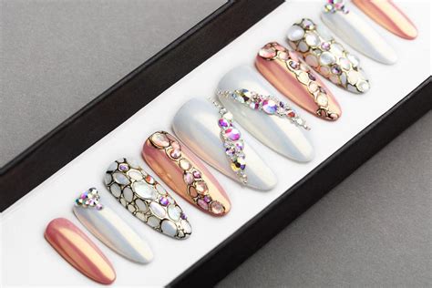 Pearl White And Nude Press On Nails Handpainted Nail Art Etsy