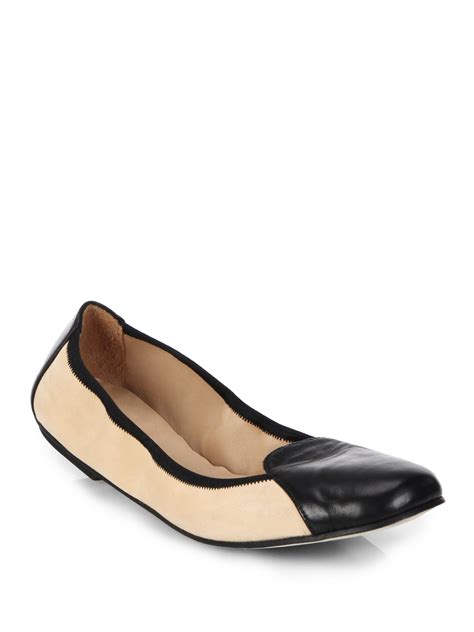 Aquatalia Zoey Travel Two Tone Ballet Flats In Black Lyst