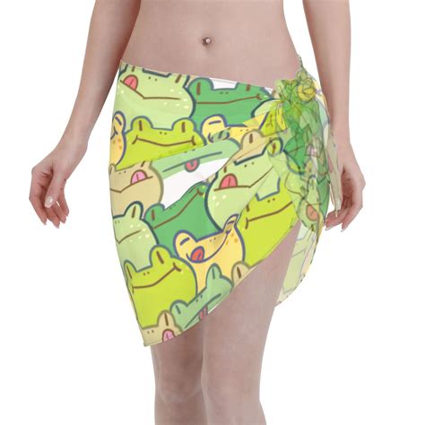 Coaee Cartoon Frog Women S Short Sarongs Beach Wrap Sheer Bikini Wraps Chiffon Cover Ups For