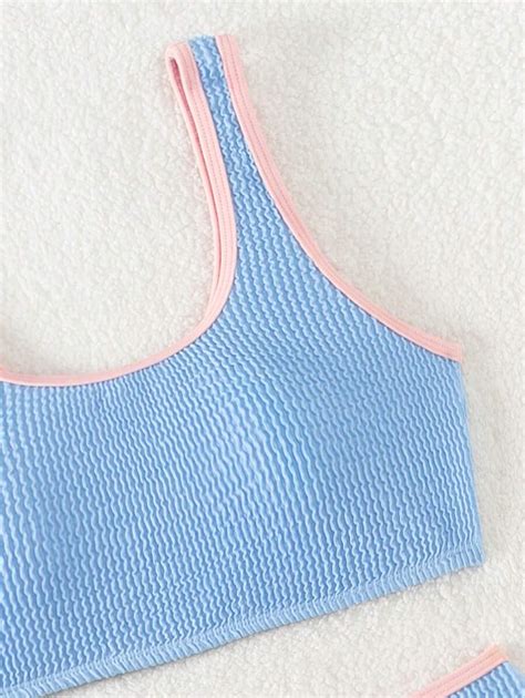 SHEIN Sensorimotor Kids Conjunto de bikini para niña preadolescente con patrón ondulado