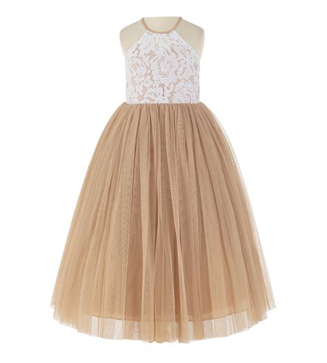 Ekidsbridal Lace Halter Back Flower Girl Dresses Junior Bridesmaid Gown