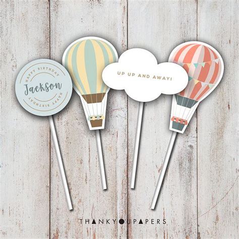 Hot Air Balloon Cupcake Topper Up Up And Away Party Space Rocket Birthday Party Cloud First