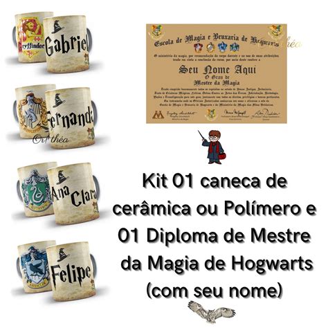 Kit Caneca E Diploma De Mestre De Magias Hogwarts Harry Potter