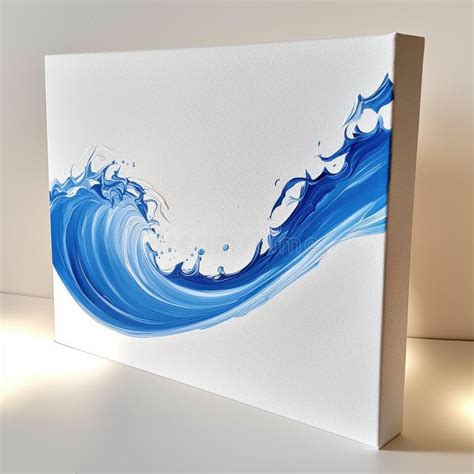 Soothing Blue Wave Art On Plain White Canvas Background Stock