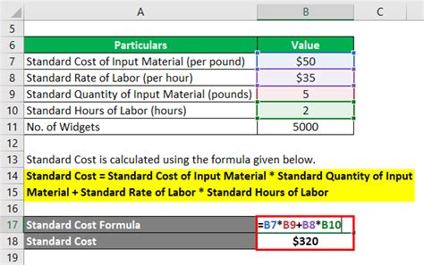 Standard Cost Formula Examples With Excel Template