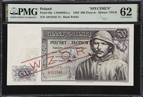 POLAND Bank Polski 500 Zlotych 1939 P 86s CM 86Wa C Specimen PMG