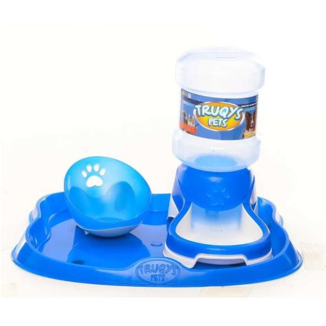 Kit Truqys Cães Azul Bebedouro Automático 2L Comedouro Inclinado na