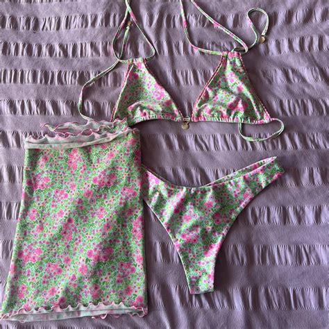 Kulani Kinis Forbidden Love Green And Pink Bikini Depop