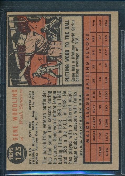 Topps Gene Woodling Washington Senators Ex Mt Ebay