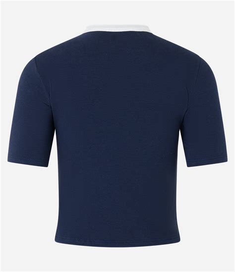 Camiseta Curta Em Algod O Estampa Stitch Azul Marinho