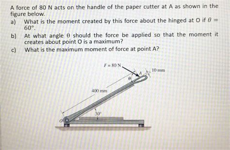Solved A force of 80 N acts on the handle of the paper | Chegg.com