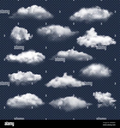 Clouds realistic. Nature sky weather symbols rain or snow cloud vector ...