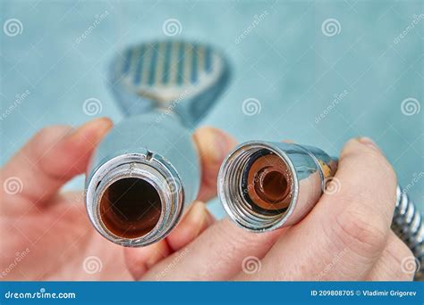 Rust Inside Old Shower Head And On Hose Stock Image Image Of