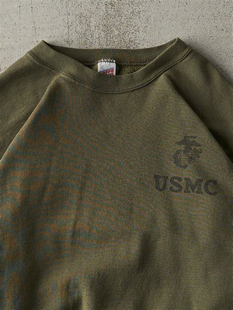 Vintage 90s Army Green Usmc Boxy Crewneck M Rebalance Vintage