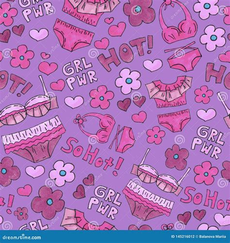 Pink Lingerie Seamless Pattern Marker Art Underwear Wallpaper Design Pattern Hand Drawn