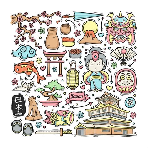 Premium Vector Japan Hand Drawn Doodle Colorful