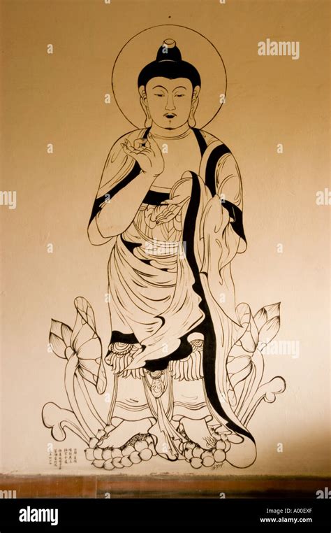 Japan style standing Buddha mural painting in Japanese Zen Buddhist ...