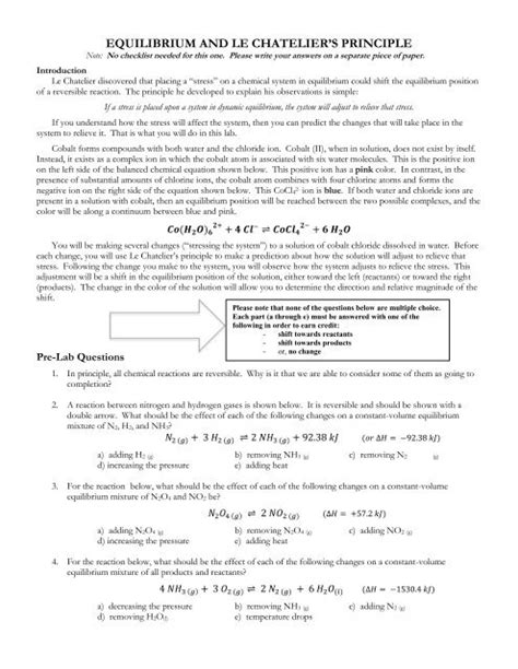 EQUILIBRIUM AND LE CHATELIER’S PRINCIPLE