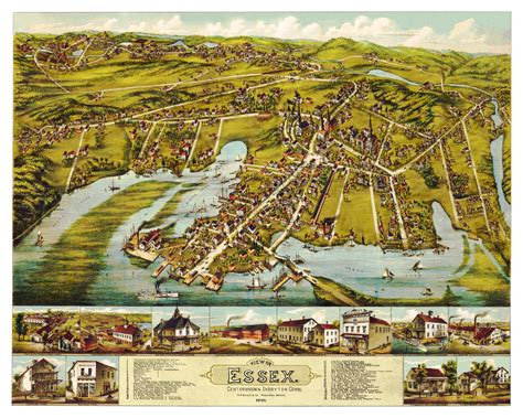 Beautiful bird's eye view of Essex, Connecticut in 1881 - KNOWOL