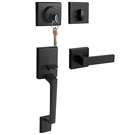 Black Door Handle with Lock and Lever, Front Door Lock Set - Walmart.com