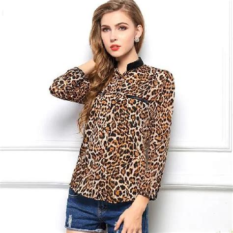 New Women Wild V Neck Leopard Print Chiffon Blouse Lady Long Sleeve