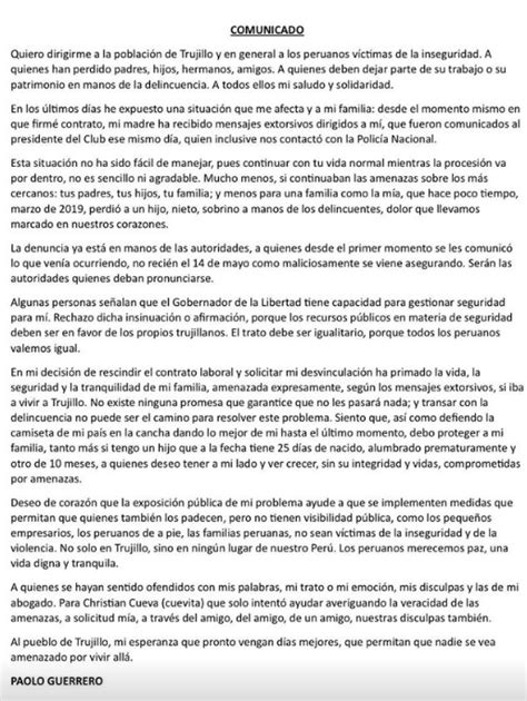 El Comunicado De Paolo Guerrero Tras El Rechazo A Su Renuncia De La