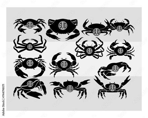 Crab Cilcle Monogram Crab Silhouette Svg Seafood Svg Silhouette Svg