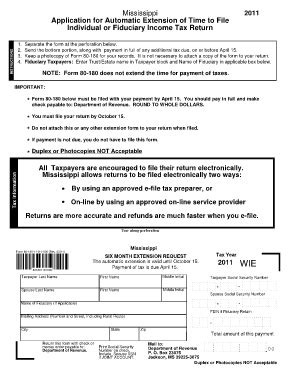 Fillable Online Dor Ms Mississippi Application For Automatic Extension