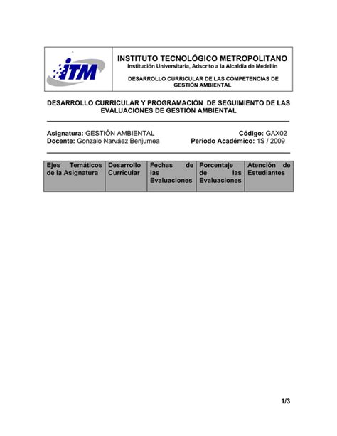 Programaci N Del Desarrollo Curricular Y Evaluaciones De Los Ejes