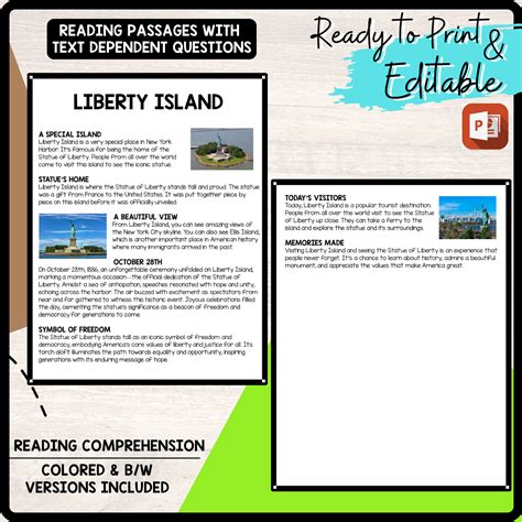 Liberty Island Reading Comprehension Worksheet - Teachers Stock