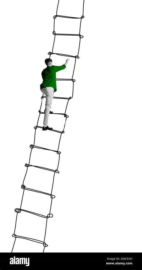 Man Climbing Stairs Symbolizing Taking Steps Towards Success Growth