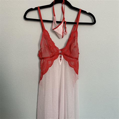 Red Pink Lace Babydoll Lingerie Dress And Depop