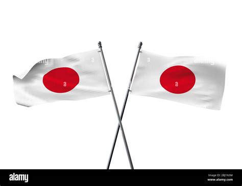 Japan Flags Crossed Isolated On A White Background 3d Rendering Stock