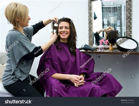 Hair Stylist Work On Woman Hair In Salon Stock Photo 47445364